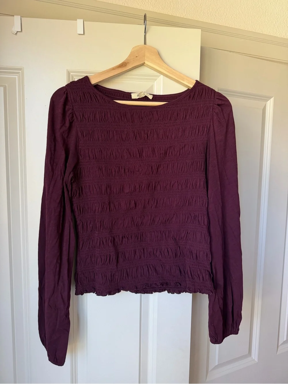 Madewell Plum Smocked Long Sleeve Top